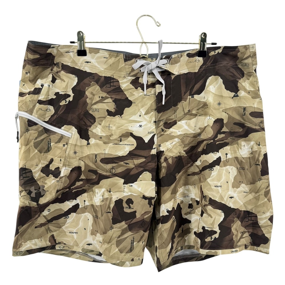NWT Under Armour Mens Camo‎ Tide Chaser HeatGear Board Shorts Size 44 Tan Brown